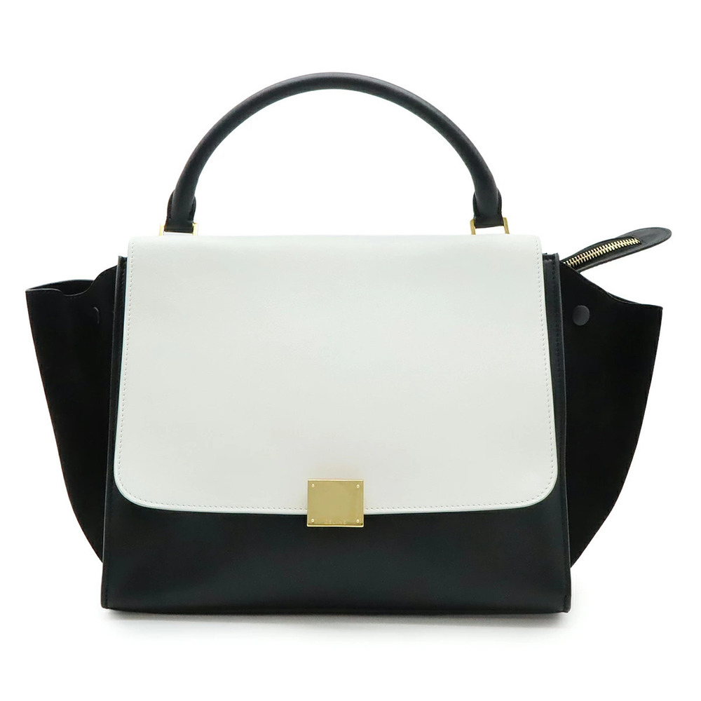 Celine Trapeze Handbag One Handle Bicolor Leather Suede Black White